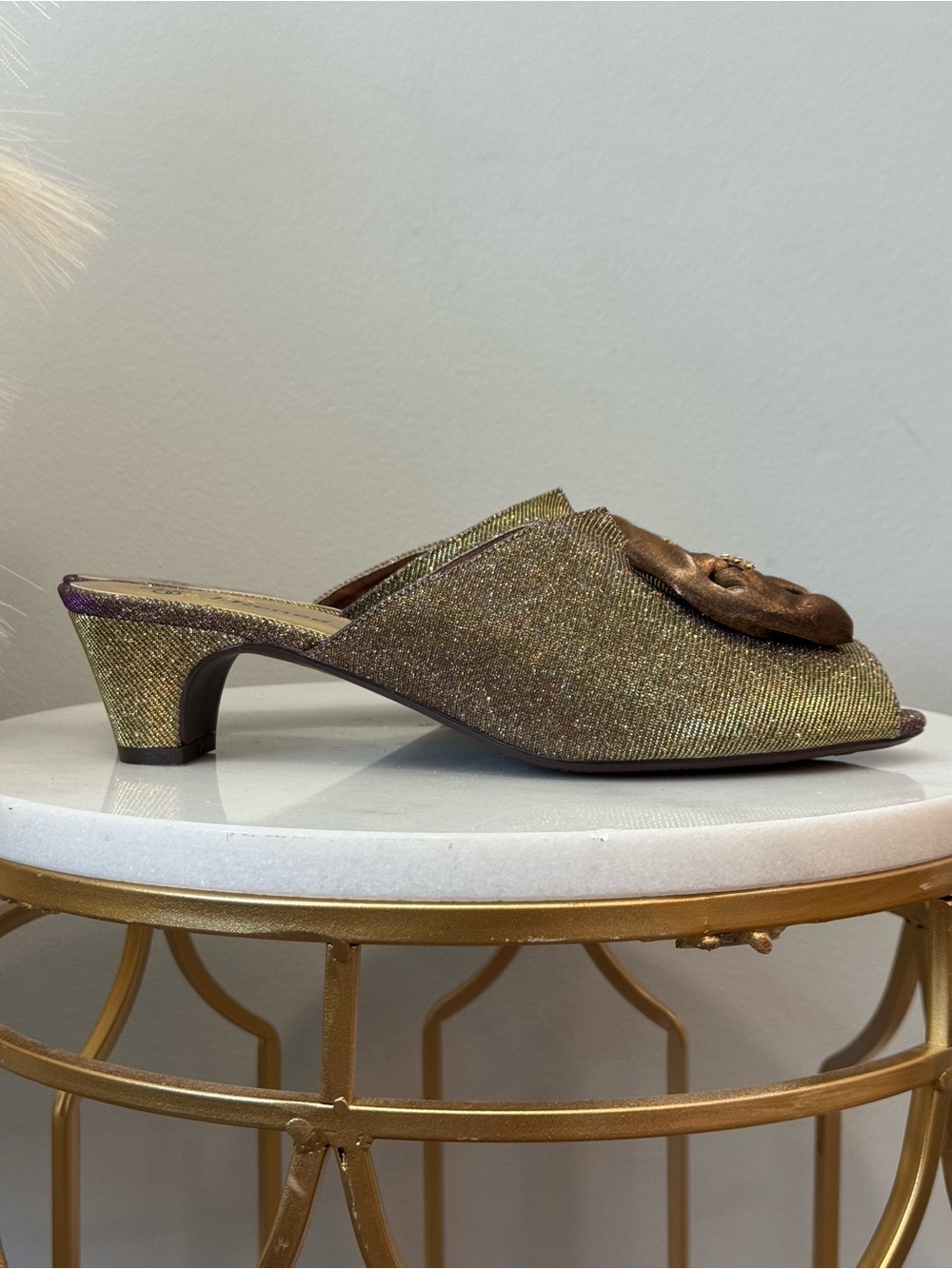 J.Renee Gold Glitter and Purple Hued Bow Peep-Toe Heels - Picture 8 of 12
